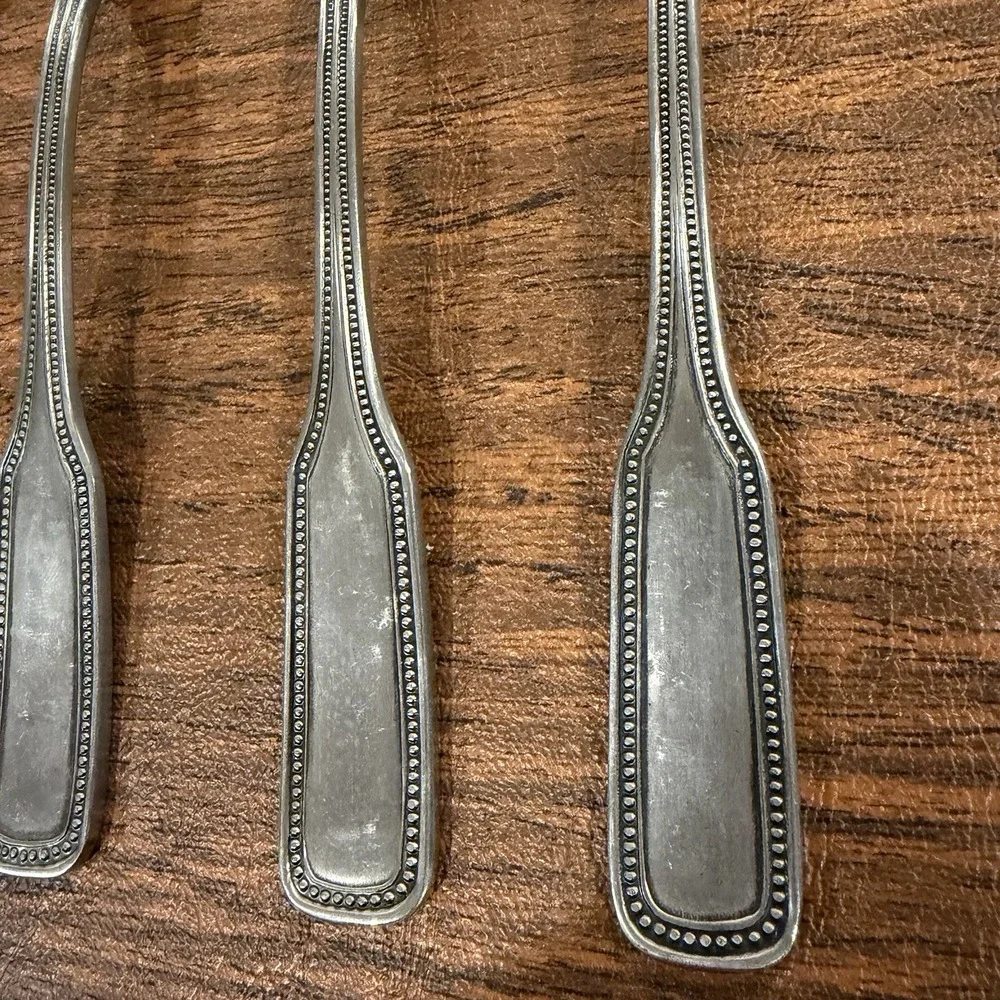 Salem 1776 Stainless SET OF 4 Oval Soup Spoons Beaded Edge Flatware Vintage 70s